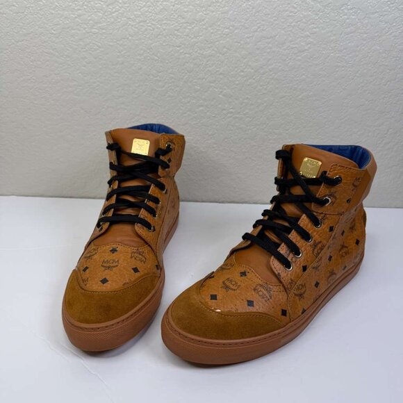 Mens MCM High-Top Visetos Cognac E.U. Size 43 U.S. Size 10.5